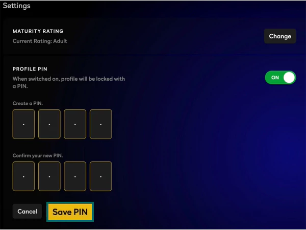 Setting up PIN in Peacock App