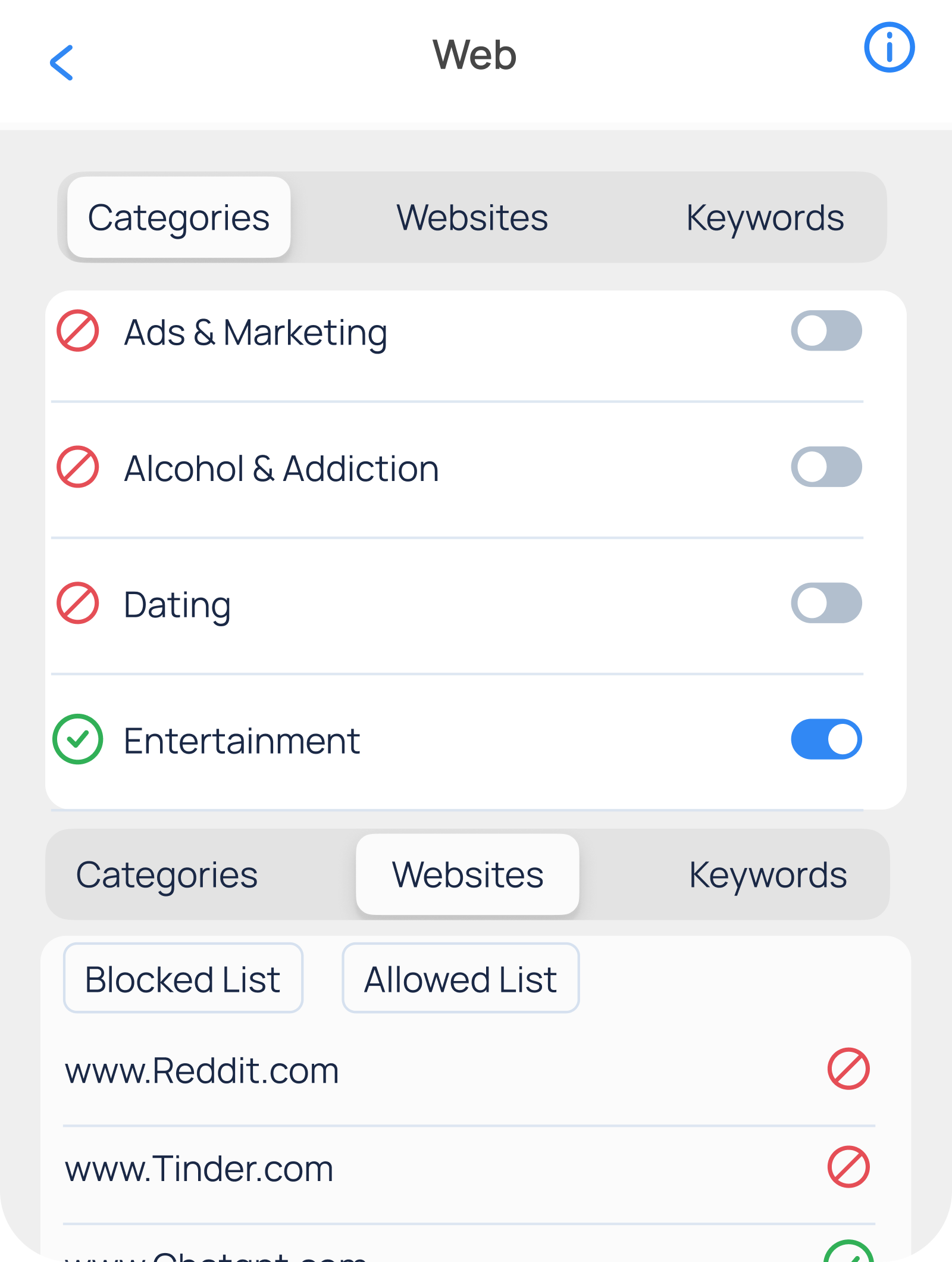 Porn Filter feature screenshot