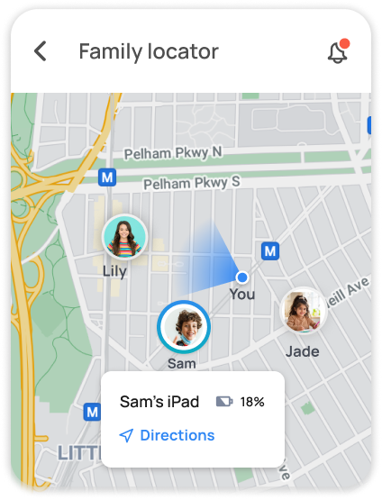 Family locator map showing child location
